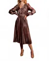 By The River Satin Pleated Midi Dress In Mocha In Brown
