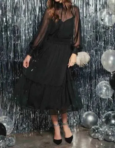By The River Sheer Long Sleeve Black Dress