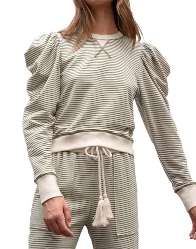 By The River Striped Contrast Lounge Pajama Set In Olive Green