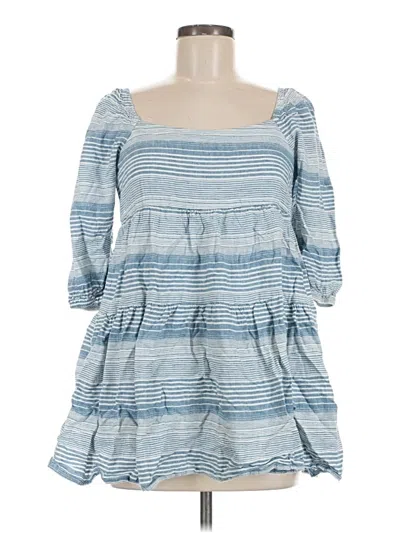 Pre-owned By Together 3/4 Sleeve Top Blue Square Neckline Tops