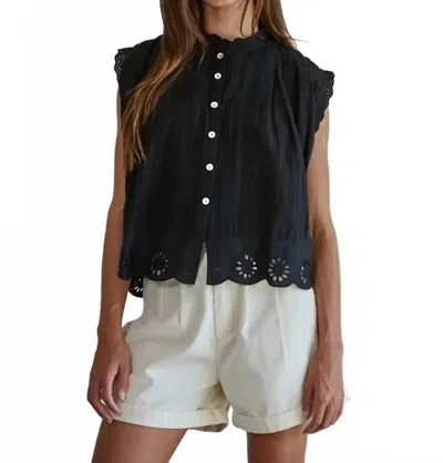 By Together Adva Eyelet Button-down Top In Black