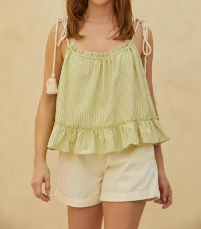By Together Alena Linen Top In Light Sage In Yellow