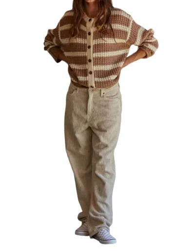 By Together Benny Striped Cardigan In Mocha And Cream In Brown