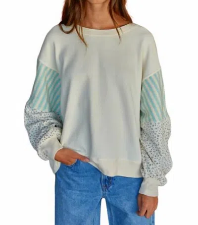 By Together Bloom Long Sleeve Sweater In Aqua Cream In White