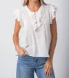 By Together Boho Gauzy Short Sleeve Top In White In White