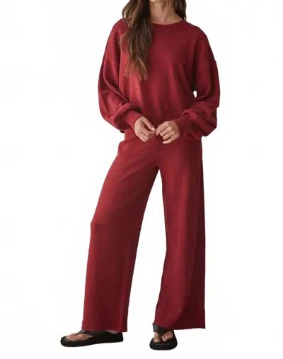By Together Brittany Knit Sweater Wide Leg Pants In Wine In Pink