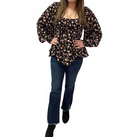 By Together Camellia Floral Long Sleeve Top In Black Multi