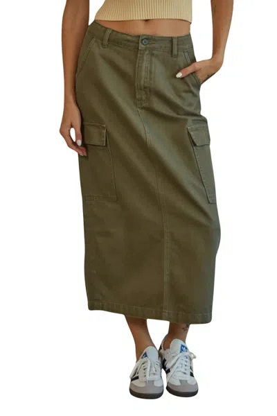 By Together Cargo Midi Skirt In Olive In Green