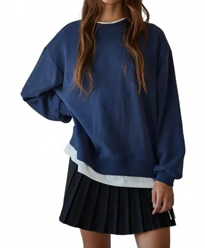 By Together Casey Layered Knit Sweatshirt In Navy In Blue