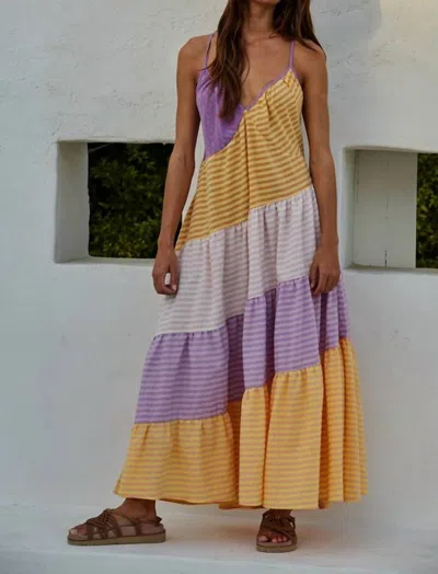 By Together Catch Your Eye Tiered Maxi Dress In Yellow/purple