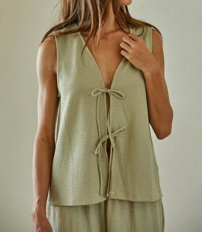 By Together Cerena Tie Front V-neck Top In Dusty Sage