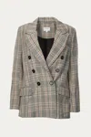 By Together Checked Double-breasted Blazer In Brown Plaid In Multi