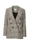 By Together Checked Double-breasted Blazer In Brown Plaid In Gray
