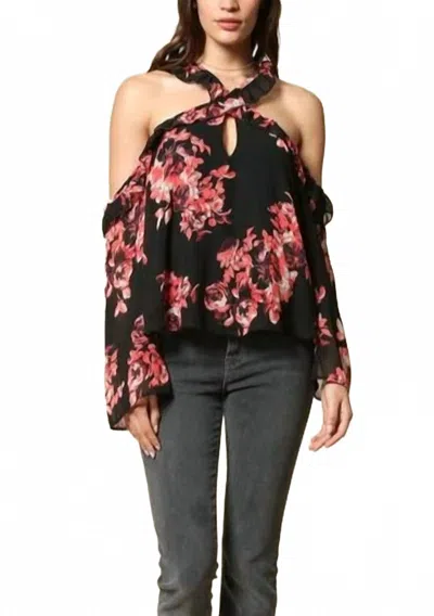 By Together Chelsea Cold Shoulder Floral Top In Black In Multi