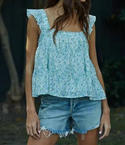 By Together Ciel Bleu Square Neck Tank In Ivory/blue In Multi