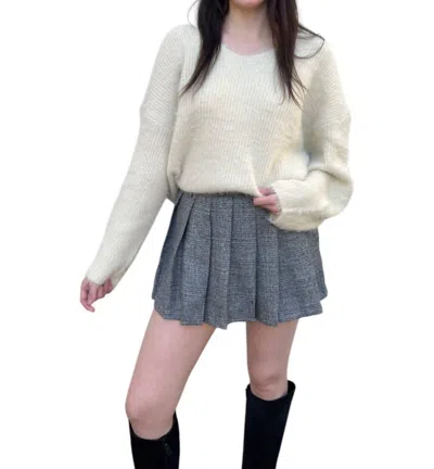 By Together Classic Move V-neck Fuzzy Sweater In Natural In White