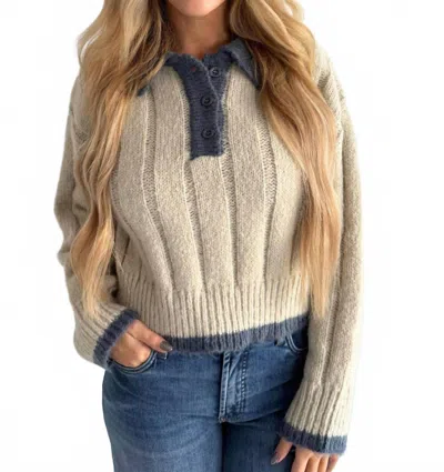 By Together Collared Cable Knit Sweater In Cream Blue