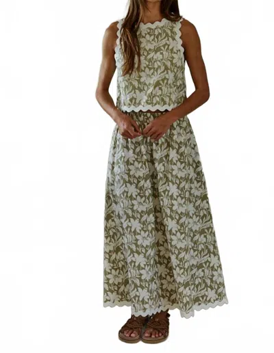 By Together Cotton Floral Print Maxi Skirt In Light Olive In Green