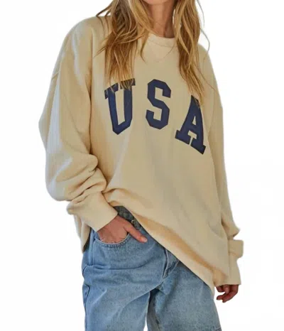 By Together Cotton French Terry Crew Neck Usa Pullover Top In Cream In Neutral