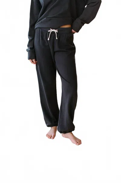 By Together Cotton Knit Jogger Pants In Washed Black In Blue