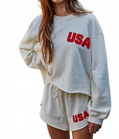 By Together Crew Pullover With Usa Patch In Ivory In Multi