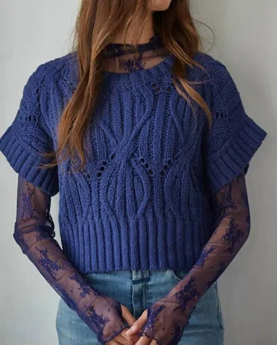By Together Crochet Round Sweater In Navy In Blue