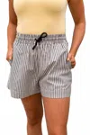 By Together Damon Striped Woven Shorts In Black/ivory In Gray