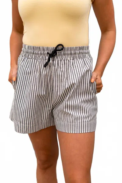 By Together Damon Striped Woven Shorts In Black/ivory In Gray