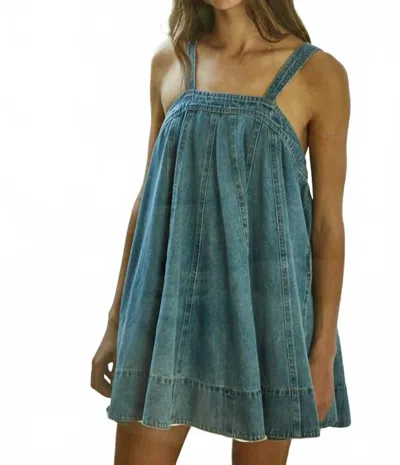 By Together Darling Maxwell Mini Dress With Side Pockets And Back Tie Strap Detail In Denim In Blue