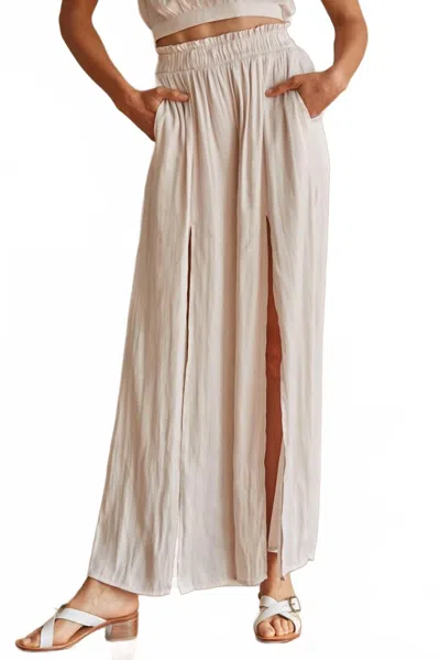 By Together Day Light Satin Slit Pants In Pearl In Neutral