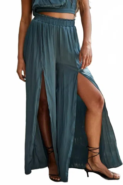 By Together Daylight Satin Slit Pants In Hunter Green In Blue