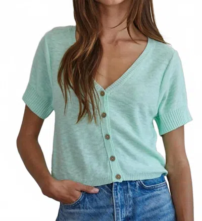 By Together Knit Sweater Cotton Buttondown Short Sleeve Cardigan In Light Mint In Green