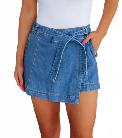 By Together Denim Bow Skort In Blue In White