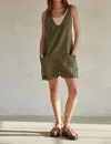 By Together Denim Overall Romper In Olive