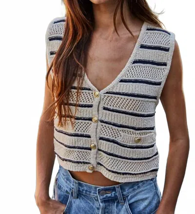 By Together Devanne Knit Sweater Vest In Cream/navy In Gray