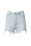 By Together Distressed Frayed High-rise Denim Shorts In Light Blue In Blue