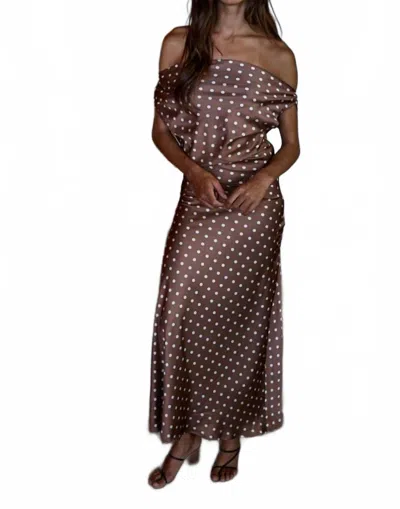 By Together Dolce Dot Draped Midi Dress In Chocolate In Brown