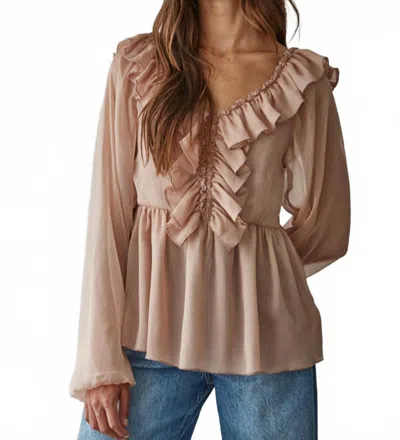 By Together Dreamy Cascade Ruffle Top In Pale Brown
