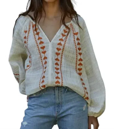 By Together Embroidered Peasant Blouse In Cream In White