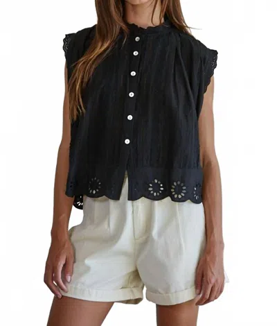 By Together Eyelet Button-down Top In Black