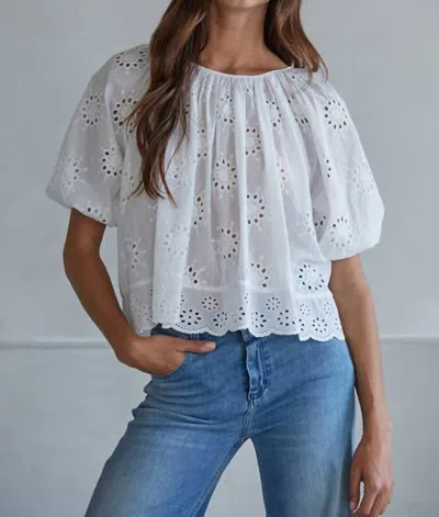 By Together Eyelet Round Neck Short Sleeve Top In White