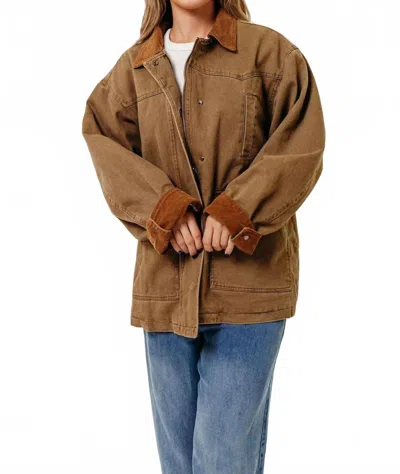 By Together Field Collared Barn Jacket In Olive Brown In Gold