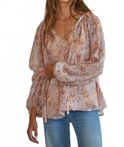 By Together Fiona Floral Print Long Sleeve Top In Blush In Brown