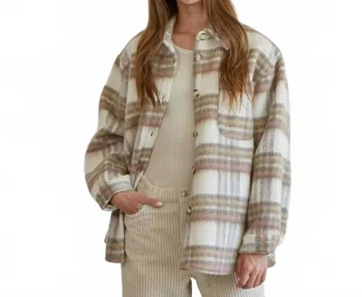 By Together Flannel Button Down Top In Beige Multi In Gray