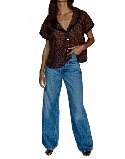 By Together Floral Print Collared Top In Black Multi