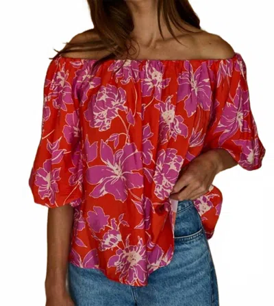 By Together Floral Print Off The Shoulder Top In Multi In Red