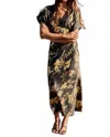 By Together Floral Print Plunged Lace Detailed V-neck Maxi Dress In Black Multi In Black