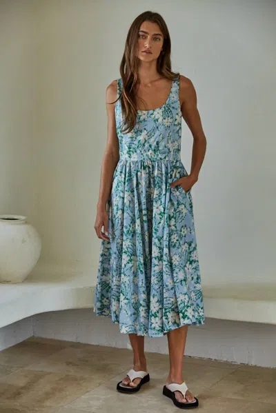By Together Floral Sleeveless Dress In Blue