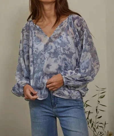 By Together Flower Print Raglan Long Sleeve Top In Navy