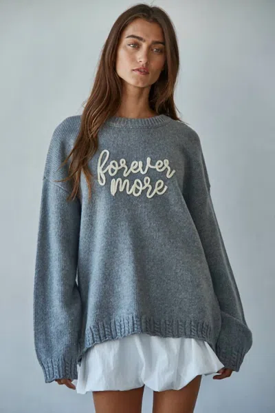 By Together Forevermore Hand-embroidered Letters Knit Sweater In Grey In Gray